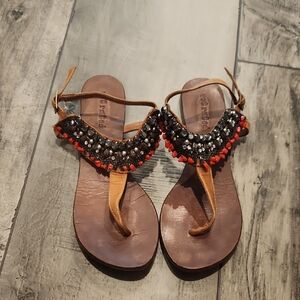 Not Rated Beaded Leather Sandals Size 8